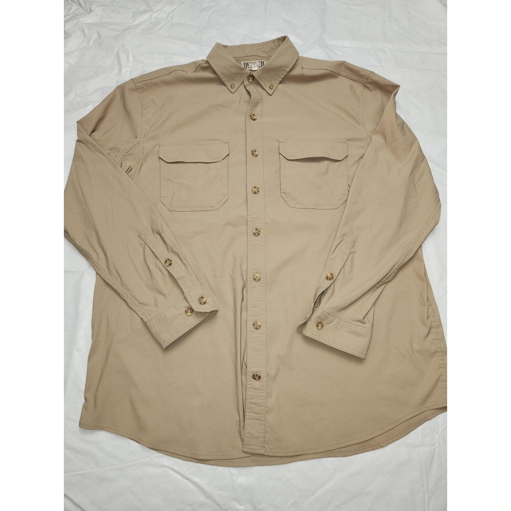 Duluth Trading Co Shirt Mens 2XLT Beige Nylon Stretch Vented Fishing Long Sleeve